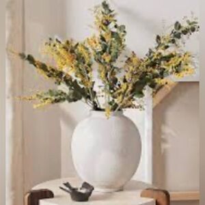 Brand New LE TAUCI White Sandstone Round Vase 10” Modern Minimalist Home Decor